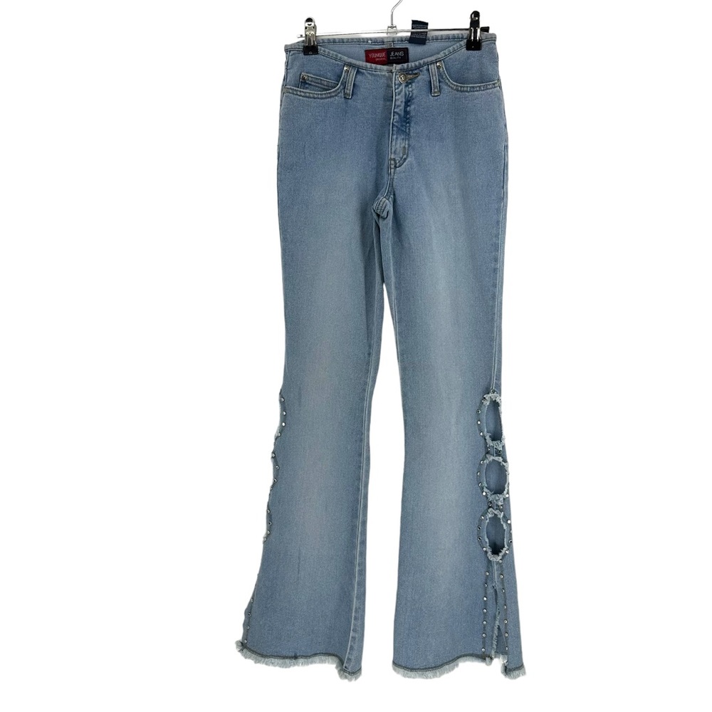 Y2k Low Rise Denim Flare Knee To Hem Studded Side Cutouts
